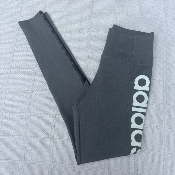 adidas Pants - Women's Small ADIDAS AeroReady Gray Black Logo High Rise Workout Running Legging